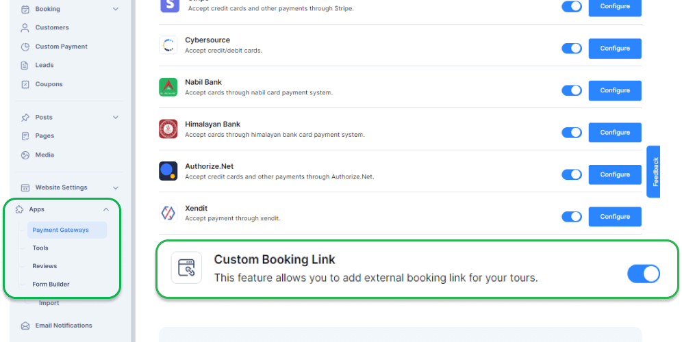 Custom booking link