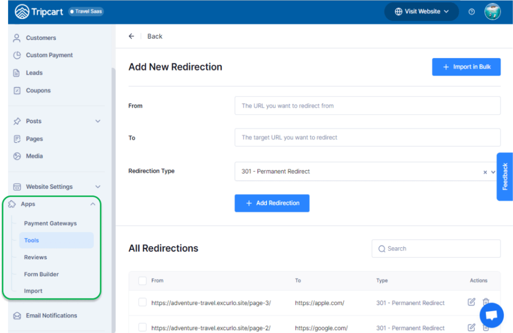 Import Redirection Link in bulk