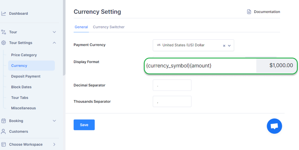 Currency Setting