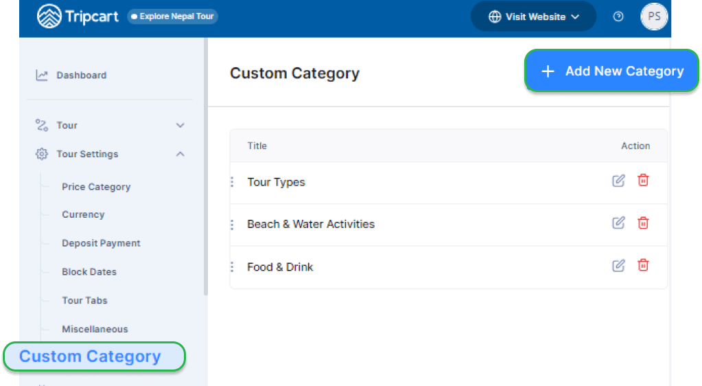 Custom Category Feature