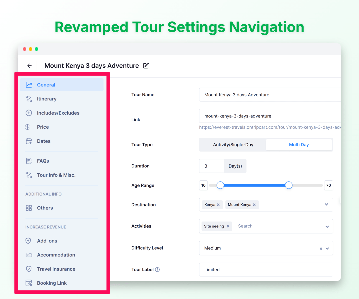 Reorganized Tour Settings Navigation